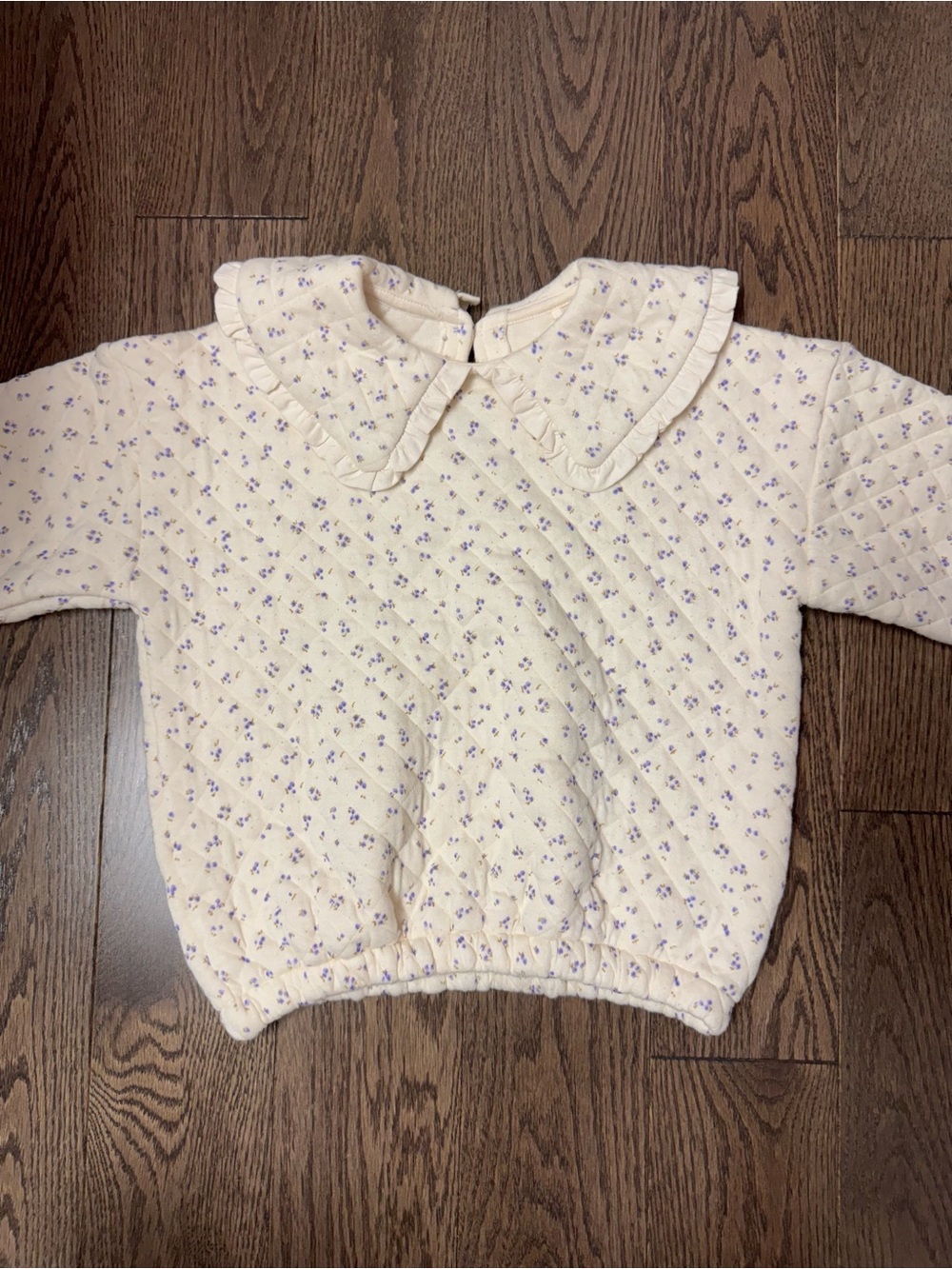 next Cream Quilted Sweatshirt with Lavender Floral Print and Ruffle Collar